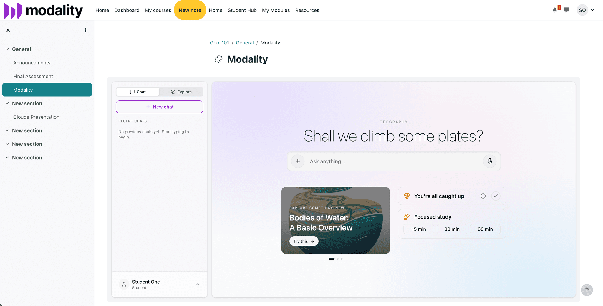 Modality opening inside a Moodle course